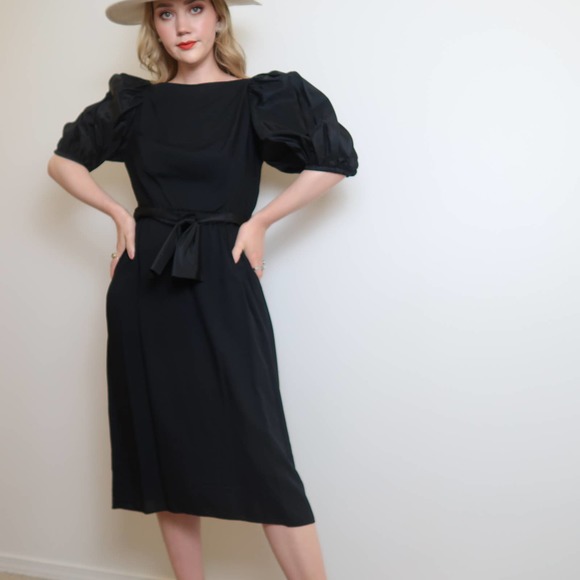 na Dresses & Skirts - Vintage 70s black puff sleeve party midi  dress 14
